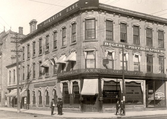 Photos of Toronto Dominon bank on street corner in the early 1900s