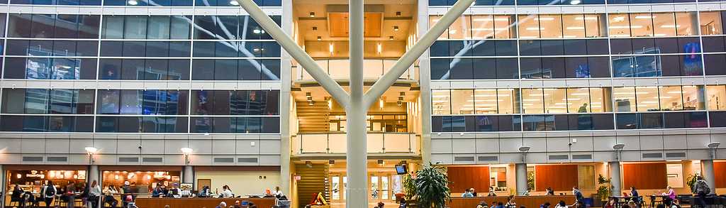 View of students working in SSC atrium